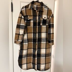 Plaid Button-Up Long Shirt Jacket Coat Women's Small